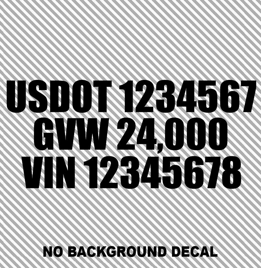 Set of 2 Custom USDOT GVW VIN Number Lettering Decal Truck Tractor Semi ...