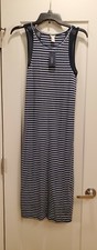 NEW Forever 21 Women Junior Navy & White Striped Long Dress (Size Small) NWT
