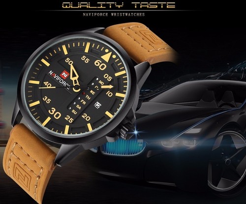 Orologio Militare Naviforce AMERICANO ESERCITO Top Qualità Uomo Pelle  Datario* | eBay