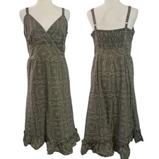 Apt.9 Women's Olive Green Ruffled Midi Summer Vacation Dress Smocked Back Sz 14