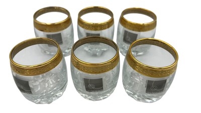 Shot Glasses Vtg Circleware Crystal Classique Gold Rimmed Barware Set of 6