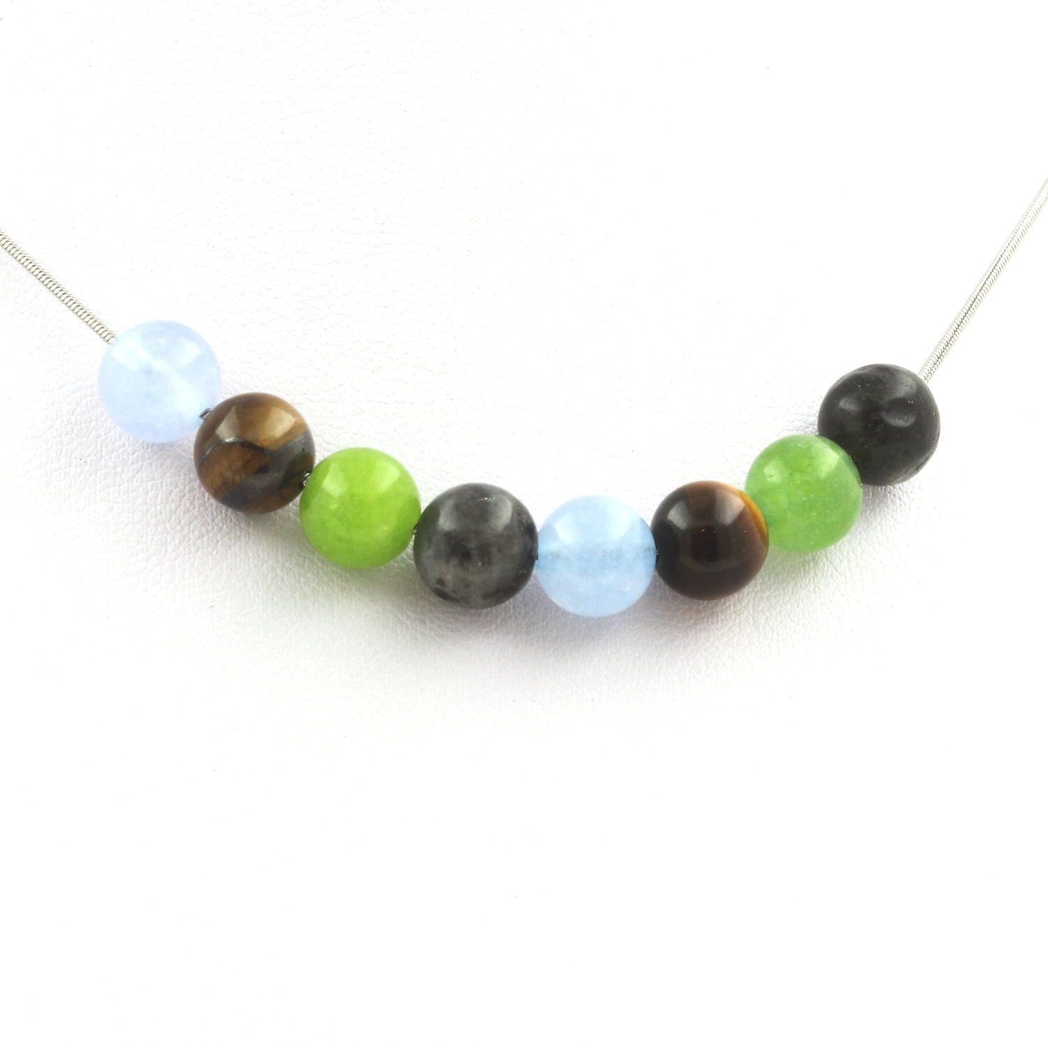 Collana Perle Acquamarina + Occhio di Tigre +Labradorite +Peridoto 8 Collana F