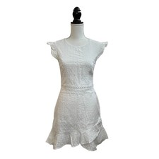 City Studio Dress Womens Size 9 White Eyelet Petal Hem Cap Sleeve Back Zip Lined