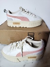 Puma Mayze Stack Perforated Platform Womens 5.5 Pink, White Sneakers Casual EUC