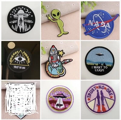 Embroidery Patches Sew On Iron On Badge Applique Clothes Space Alien Astronaut - Image 1 of 4