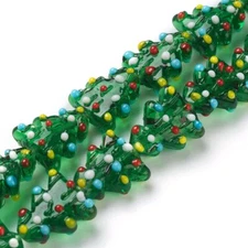 20x Christmas Tree Lampwork Glass Beads Spacers Green Handmade Xmas  Glass Charm