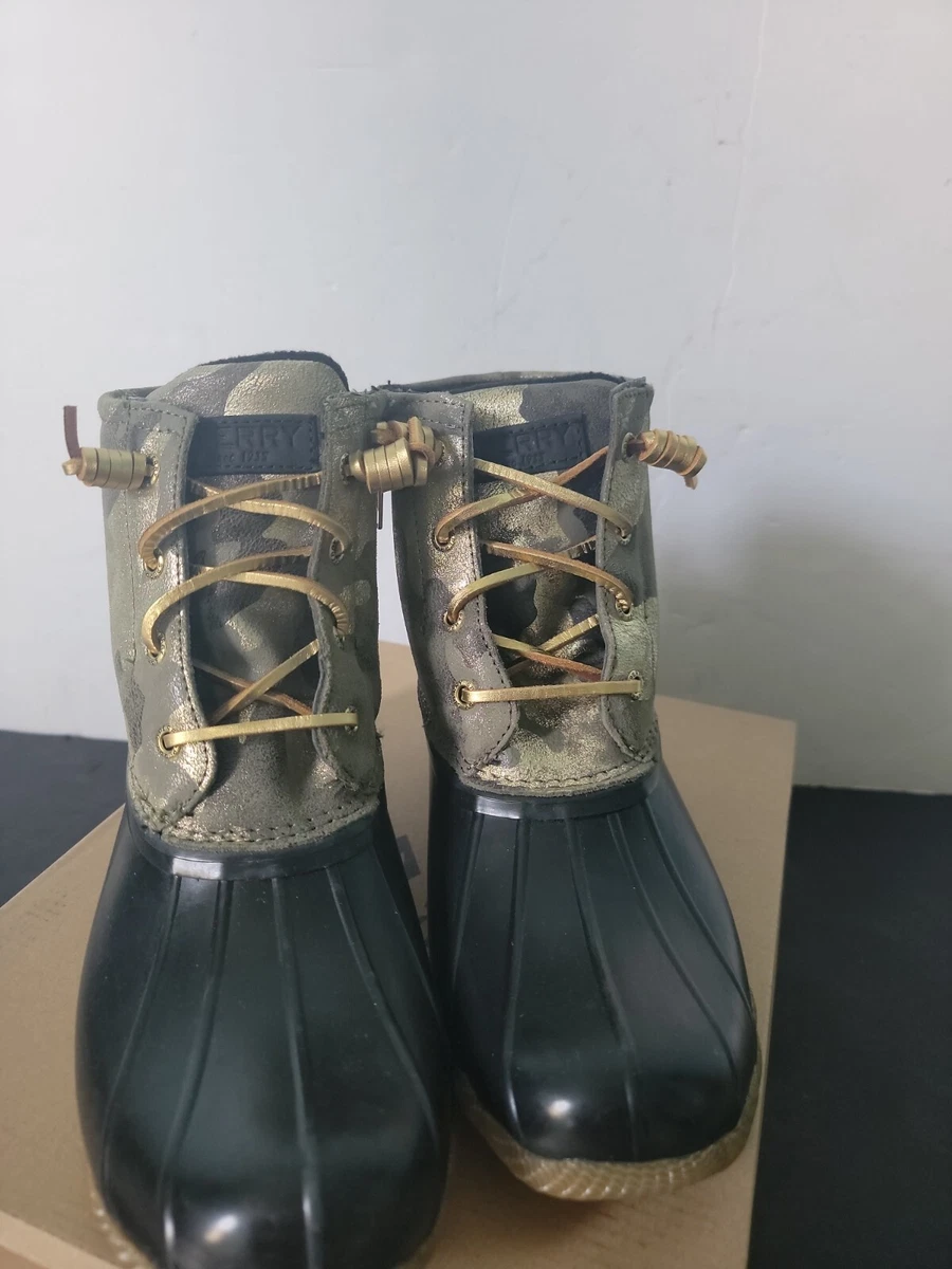 Sperry Women s Duck Boots Size 9 Saltwater Metallic Camo Olive New
