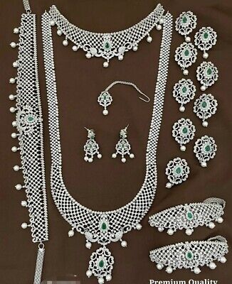 Indian Bollywood Style CZ AD Wedding Silver ventes exceptionnelles Fashion Jewelry Bridal Necklace Set