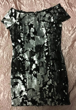 Black and Silver sequinned stretch velvet bodycon mini dress. Size S.