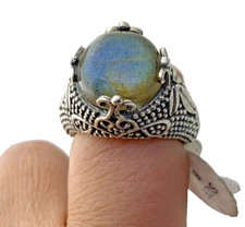 Sterling silver Statement Labradorite Cabochon Ring Sz 8