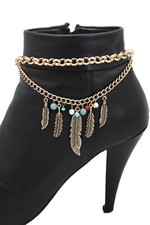 Women Gold Boot Chain Bracelet Western Fashion Shoe Charm Ethnic Jewelry Feather