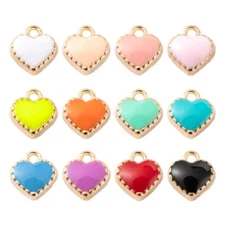 6 Tiny Heart Charms Enamel Gold Mixed Love Findings Dangles Jewelry Making