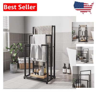 Anti-Rust Black 3-Tier Towel Rack   Stylish and Stable Bathroom Storage Solution