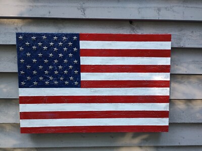 USA American Flag Large Signed Original Painting 24 X 36 Inches COA Oil  Acrylic