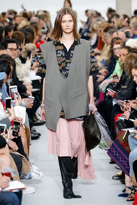 CÉLINE Old Celine Fall 2018 Khaki Grey Wool Oversized Vest Size