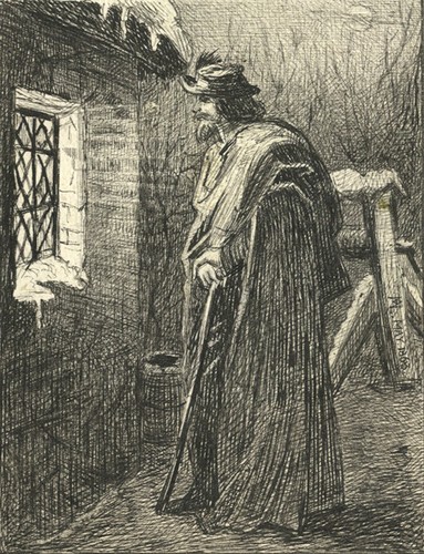 Marmaduke A. Langdale, Wayfarer Looking in Window – 1866 pen & ink drawing