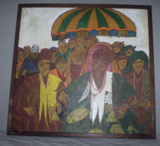 African Yoruba Chief Wood Carved Art 3D Painting Sam Babarinsa Osogbo Nigeria