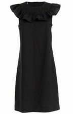 New J.Crew Sleeveless Ruffle Neck Shift Short Summer Dress Black 100% Cotton 0