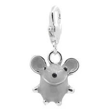 Grey Mouse Clip on Pendant for European Charm Jewelry w/ Lobster Clasp
