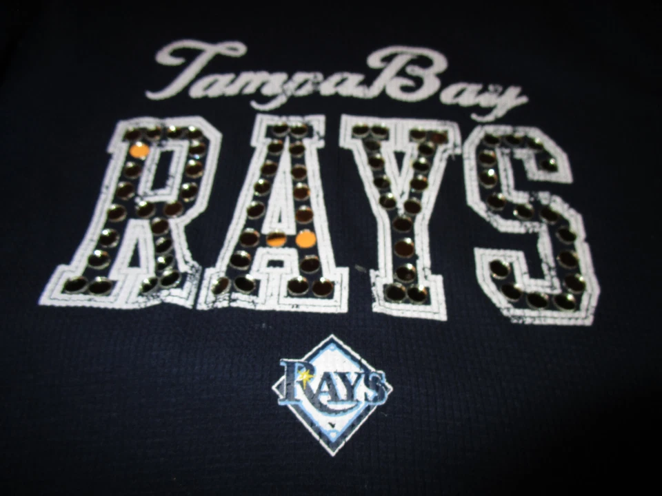 NEW TAMPA BAY RAYS MLB BASEBALL WOMENS THERMAL HOODED TOP SHIRT NAVY MEDIUM - Image 2 of 2