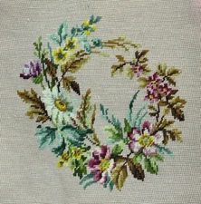 Finished Cross Stitch Flowers and Vines Unframed Granny Core VTG Retro Decor