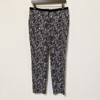 H&M Spotted Print Skinny Leg Pant 10 Stretch Mid Rise Rise Black White Business 