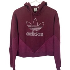 Adidas original cropped Trefoil color blocked Athleisure lounge hoodie maroon xs
