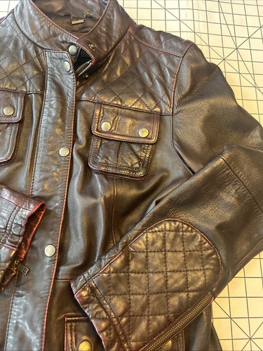 Black Rivet 100% Genuine Leather No Belt Motorcycle Jacket Women Burgundy Size M - Picture 4 of 16