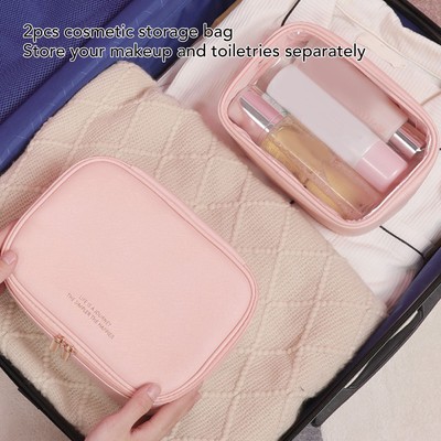 2 In 1 Gifts Transparent PU Travel Bag Waterproof Multifunction Cosmetic Bags