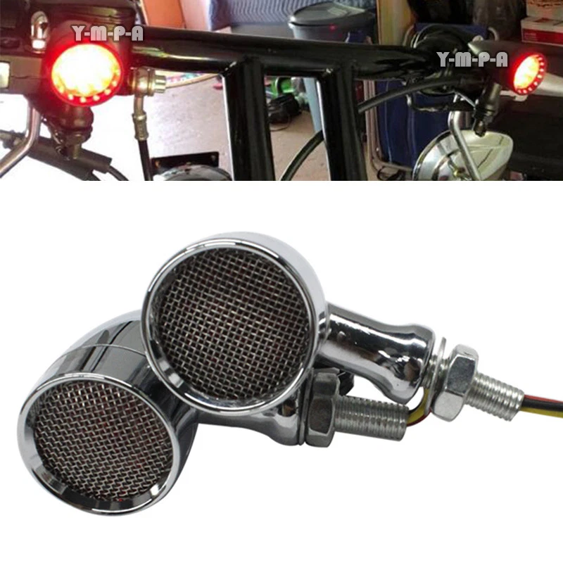 Chrome Aluminum Metal 12V LEDs Red Ligth Brake Running Turn Signals 10mm Mesh - Image 2 of 4