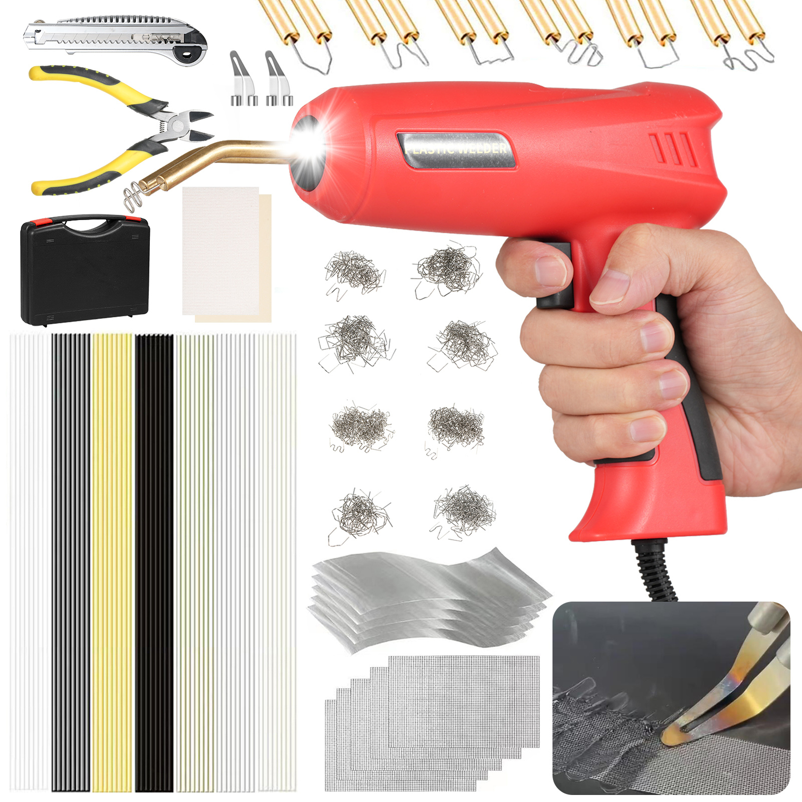 150W Hot Stapler Plastic Welder Gun Bumper Repair Kit with 800 Staples & 56 Rods V4V2-image