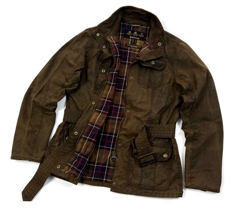 Auth Women's Barbour Belted Utility Brown Waxed Cotton Jacket - UK12 US8 EU38