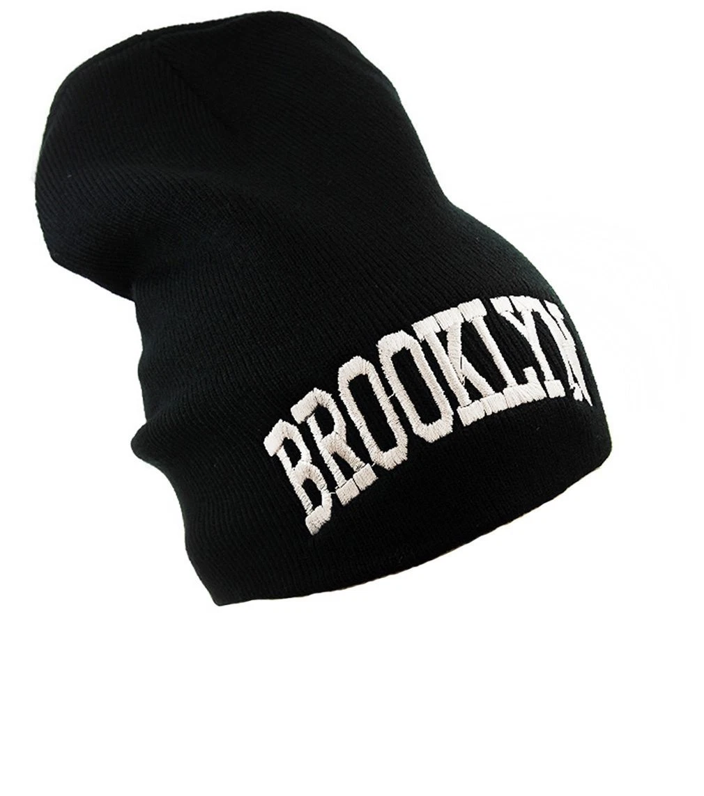 BROOKLYN BEANIE HAT (BLACK WITH WHITE LOGO)