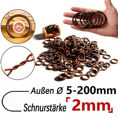Schnurstärke 2mm FKM Dichtringe O-Ringe OD 5 - 200mm ID 1 - 196 mm Brown O-Ringe