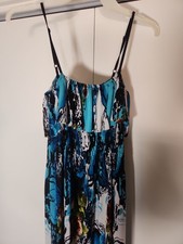 Vtg Michael F. Women's Blue Floral Pattern Spaghetti Strap Maxi Dress Small