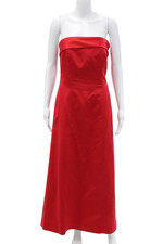 Vera Wang Womens Satin Banded Strapless Zipped Sheath Gown Cherry Red Size 8