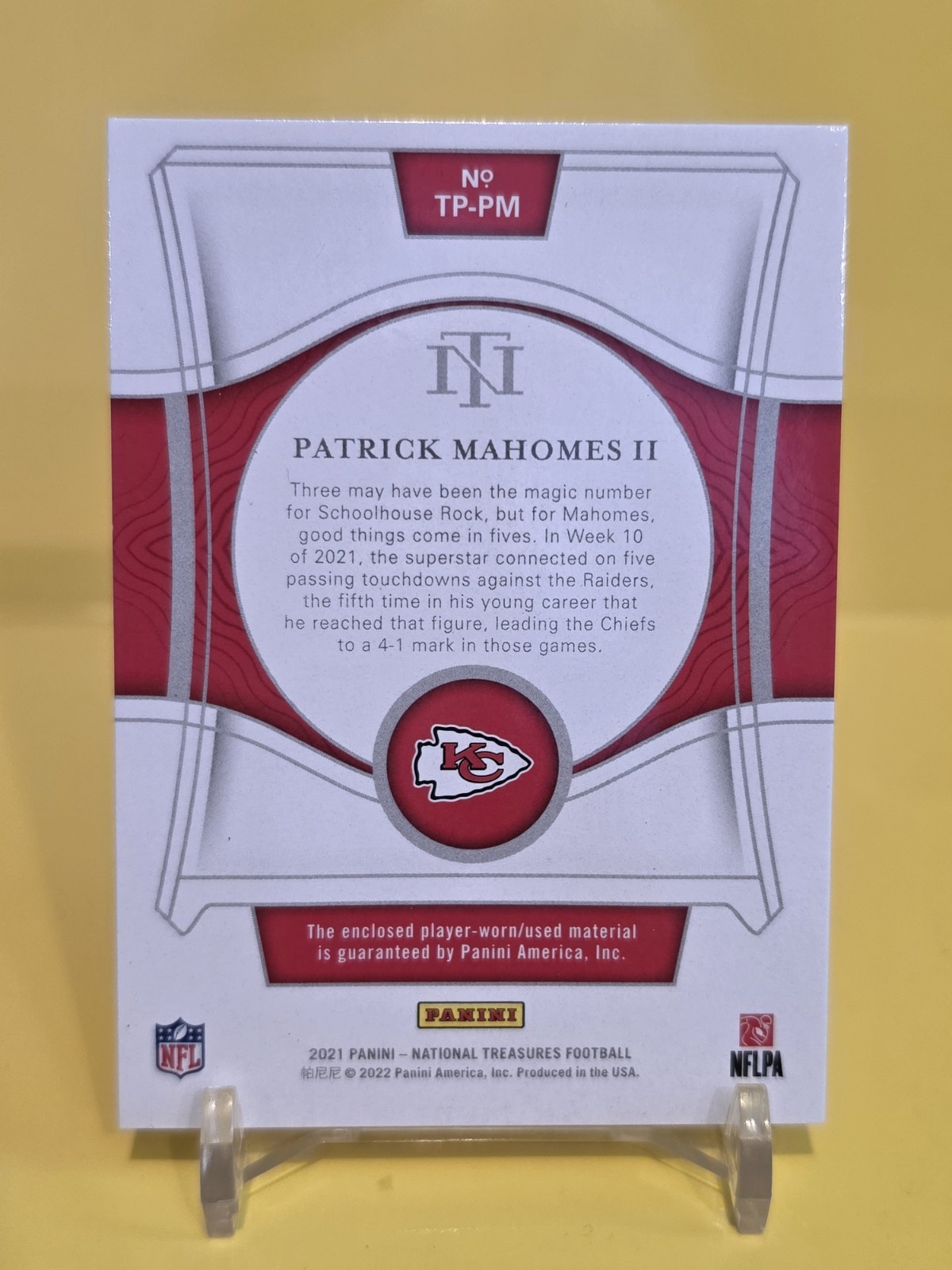 2021 PANINI NATIONAL TREASURES PATRICK MAHOMES II 90/99 TREASURED PATCHES #TP-PM view 3