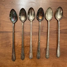 Vtg Wm Rogers Meadowbrook Silverplate Ice Tea/Parfait Spoons Lot 6 Unpolished