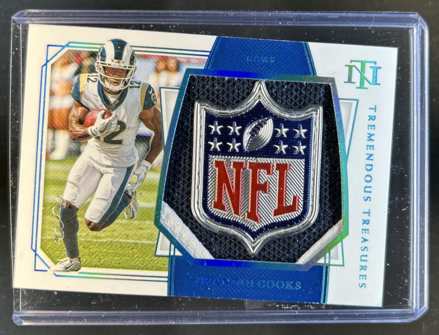 2019 Panini National Treasures Brandin Cooks Tremendous Patch NFL Shield #1/1 view 1