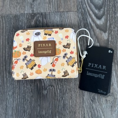 Loungefly Disney Pixar WALL-E Fall Icons Mini Zip Around Wallet AOP Pumpkin New