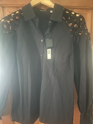 Elie Tahari Black Cotton Shirt Top Blouse NWT New With Tags Size M Medium
