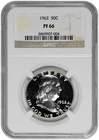 1962 50C Proof Silver Franklin Half Dollar NGC Graded PF 66 with Light Cameo