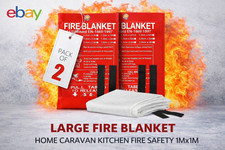Image of LARGE FAST RELEASE FIRE BLANKET 1M x 1M IN SOFT RED CASE WORKPLACE KITCHEN HOME