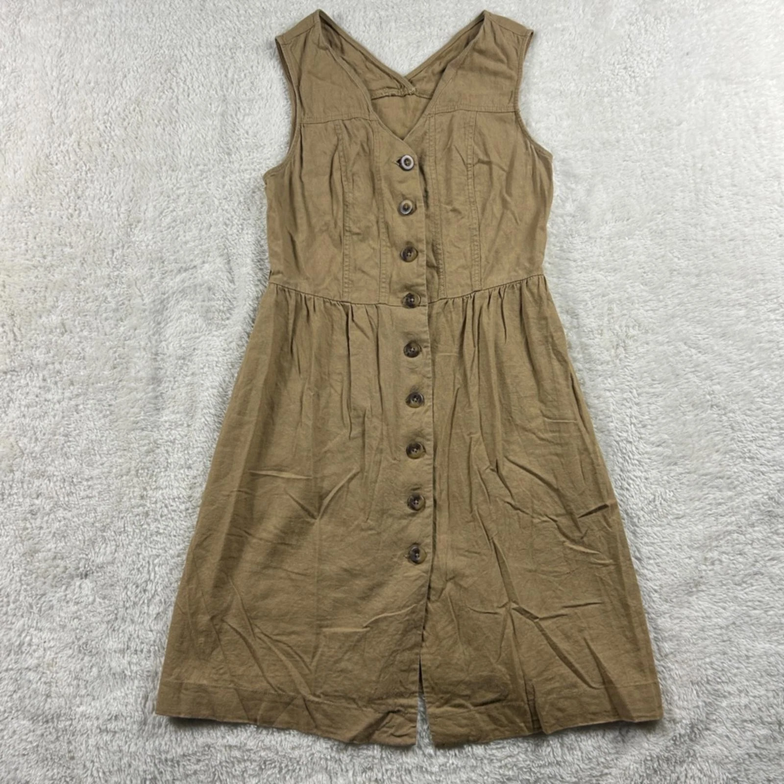 Women's Tan Button Front Midi Dress Sleeveless V Neck Casual Boho Sundress Large
Opens in a new wind