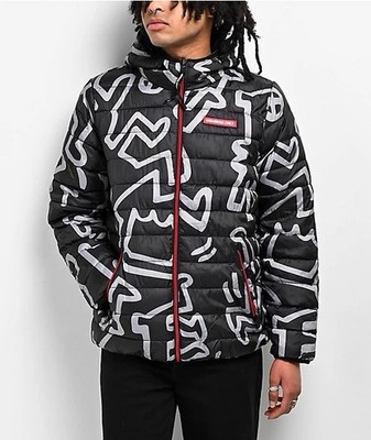 Members Only Keith Haring Reversible Puffer Jacket Zip Pockets Unisex Medium
