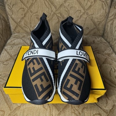 Fendi Love Womens Brown & Black Rockoko FF Motif Inlay Sneakers Size 41