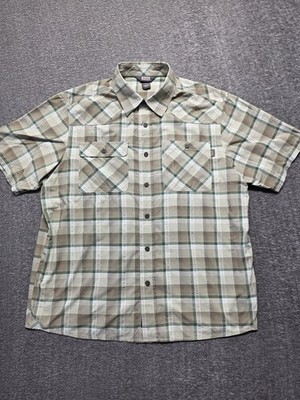 Outdoor Research Shirt Mens Large Green Plaid Short Sleeve Button Up Hiking