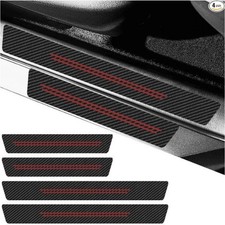 Carbon Fiber Car Door Sill Protector, Anti-Scratch Waterproof Entry Red-4PCS