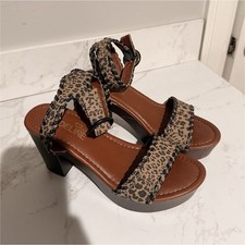 Women's Leopard Animal Print Ankle Strap Buckle Strappy Block Heel Sandals