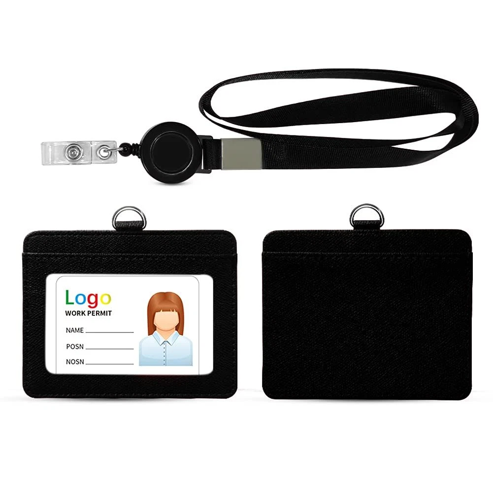 HYCOPROT ID Badge Holder with Lanyard Heavy Duty Horizontal, Black - product detail image 1